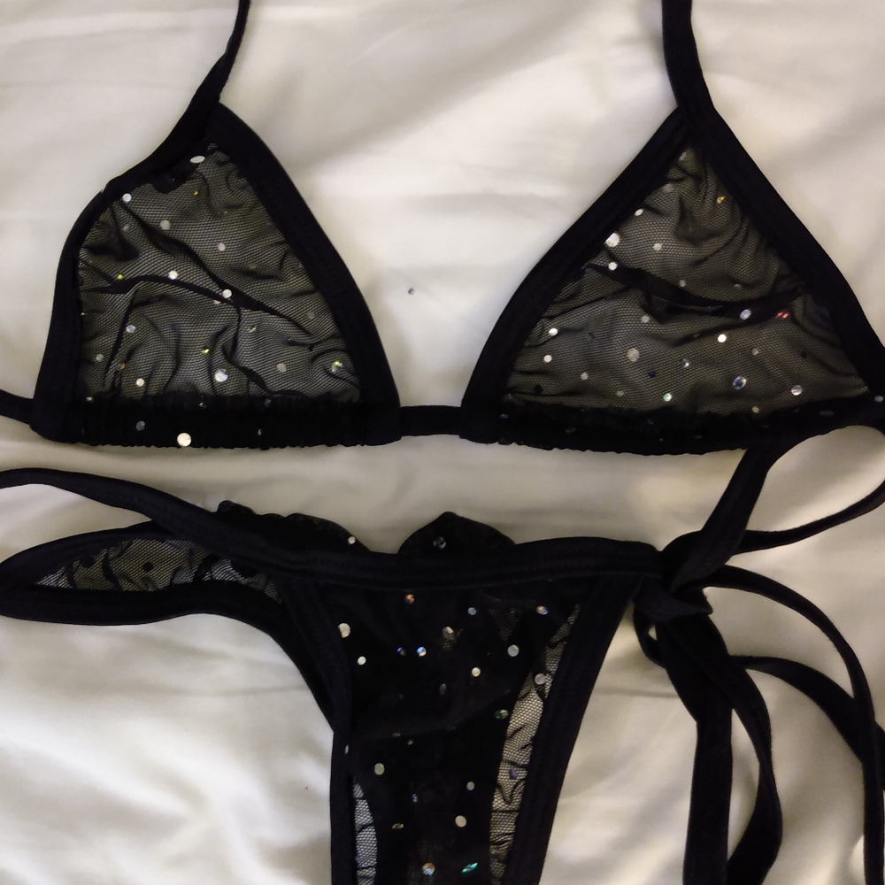 Black Sequin String Bikini!
